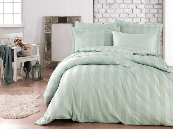 Lenjerie de pat din bumbac satinat pentru pat dublu cu cearșaf Hobby Wafel, 200 x 220 cm, verde