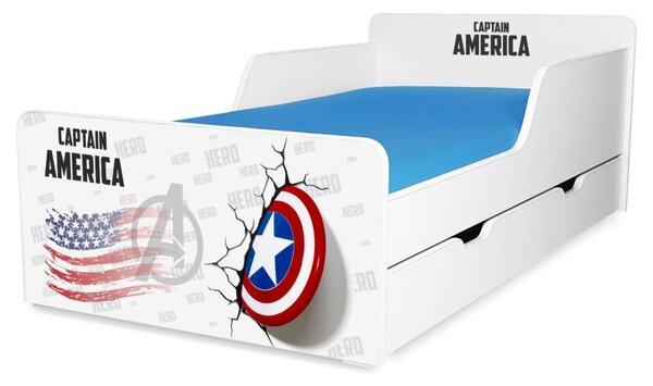 Pat copii Captain America 2-12 ani cu sertar - PC-P-SRT-CPT-80
