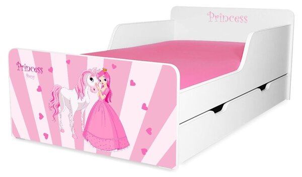 Pat copii Princess Pony 2-12 ani cu sertar si saltea cadou
