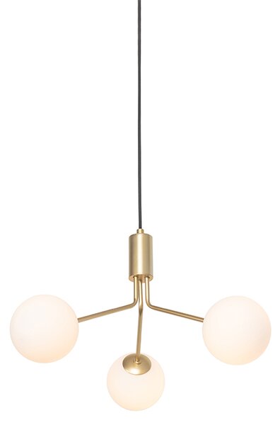 Lampa suspendata moderna aurie cu sticla opal 3 lumini - Coby