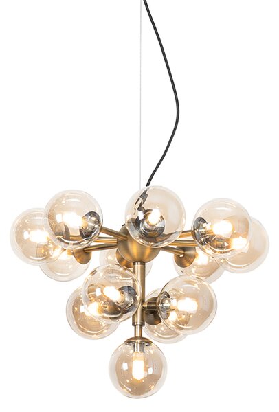 Hanglamp brons met amber glas 13-lichts - Bianca