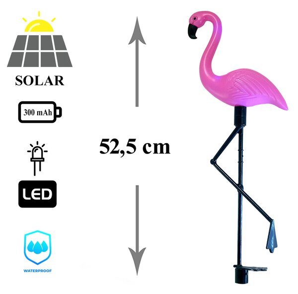 Set 3 x Lampa solara pentru gradina, Flamingo - 18x6x52 cm