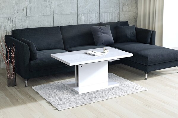 Mazzoni ASTON Alb Luciu - MĂSUȚĂ EXTENSIBILĂ MODERNĂ MĂSUȚĂ DE CAFEA