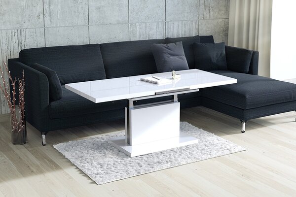 Mazzoni ASTON Alb Luciu - MĂSUȚĂ EXTENSIBILĂ MODERNĂ MĂSUȚĂ DE CAFEA