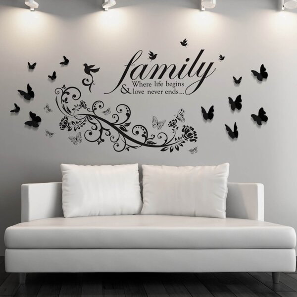 Family Birds Quote with Small Butterfly Vine and 3D Butterflies