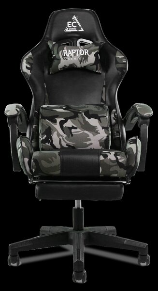 SCAUN GAMING REGLABIL ECO - PIELE NEAGRĂ – CAMUFLAJ + PERNĂ DE MASAJ