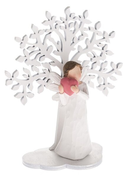 Decorațiune Înger cu inimă, lângă un copac, 15 cm
