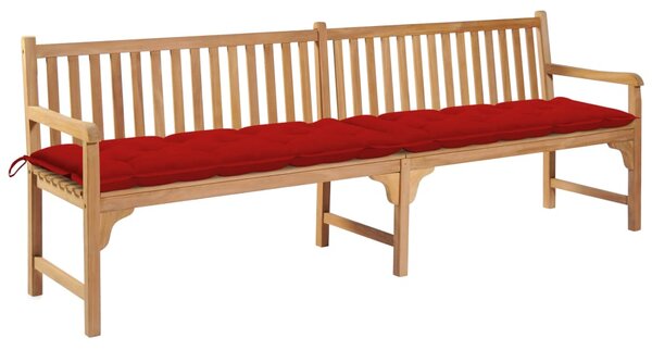 Bancă de grădină cu pernă roșie, 240 cm, lemn masiv tec