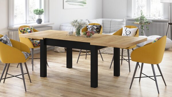 Mazzoni ROYAL Stejar Craft Auriu/Negru Mat - MASĂ EXTENSIBILĂ PÂNĂ LA 2,7 m