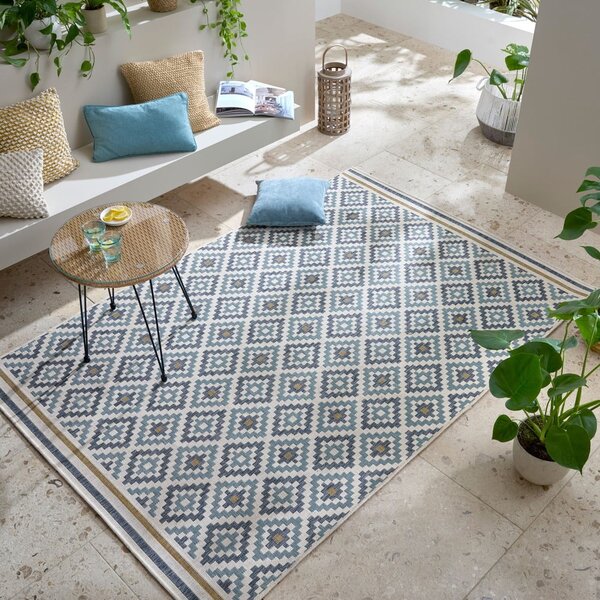 Covor pentru exterior și interior galben/albastru 120x170 cm Zia Trellis – Flair Rugs