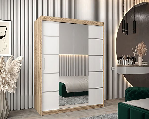Dressing Marissa, 120x60x200cm, cu oglinda, Stejar Sonoma Alb, Pal 18 mm