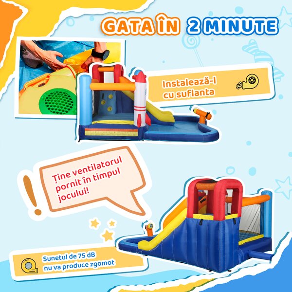 AIYAPLAY Castel Gonflabil Parc Acvatic 5-în-1, 360x250x195cm, Multicolor | Aosom Romania