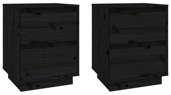 Noptiere, 2 buc., negru, 40x35x50 cm, lemn masiv de pin