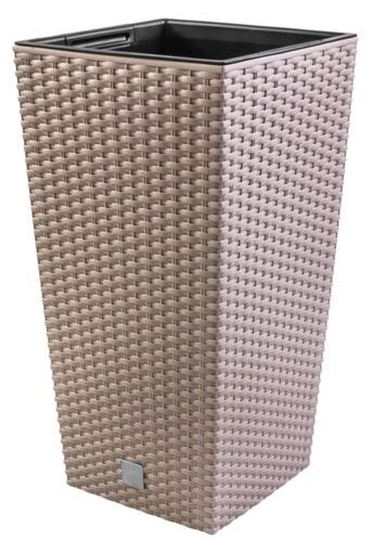 Ghiveci decorativ de flori, patrat 22.5x22.5x42.1 cm, imitatie ratan, cafeniu, Rato