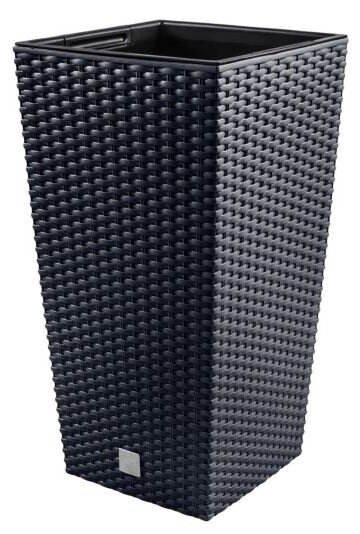Ghiveci decorativ de flori, patrat 22.5x22.5x42.1 cm, imitatie ratan, negru, Rato