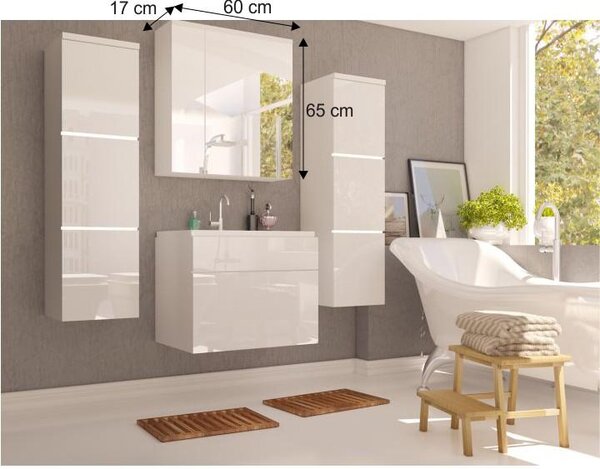 Dulap cu oglinda, alb/alb extra lucios inalt HG, MASON WH14
