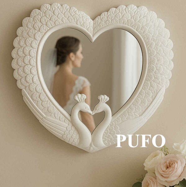 Oglinda Decorativă Elegantă Pufo Love, 40 x 42 cm, Albă - Inimă, Nuntă & Romantism