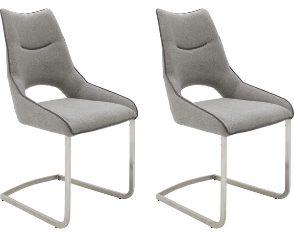Set 2 scaune tapitate cu stofa, cu picioare metalice Aldrina Gri deschis / Crom, l53xA62xH96 cm