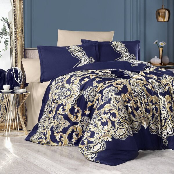 Set 4 piese lenjerie pat Clasy, king size, bumbac dublu satinat, cears