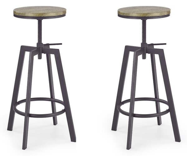 Set 2 scaune de bar din pal si metal H-64 Coffee / Antracit, Ø30xH63-80 cm