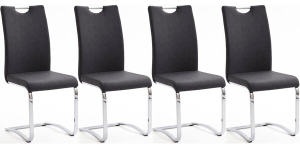 Set 4 scaune tapitate cu piele ecologica si picioare metalice, Tia Antracit / Crom, l43xA57xH100 cm