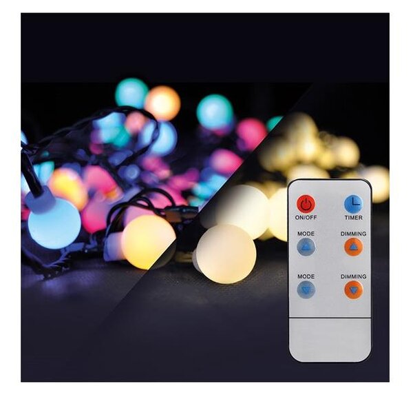 Instalație LED RGB de Crăciun dimabilă 100xLED/8 funcții 15m IP44 Solight 1V08-RGB + telecomandă