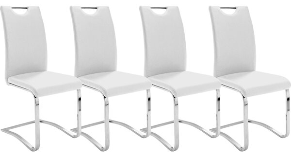 Set 4 scaune tapitate cu piele ecologica si picioare metalice, Koeln Alb / Crom, l43xA57xH100 cm