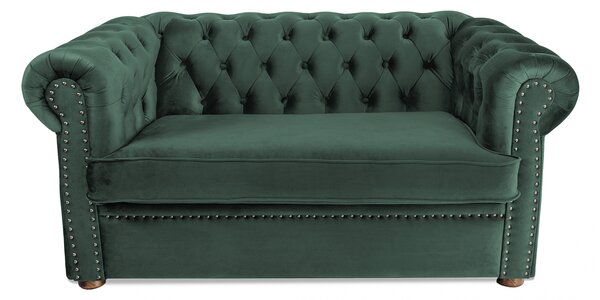 Canapea cu 2 locuri extensibila Chesterfield, verde, 150x66x70 cm