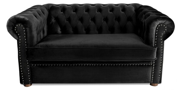 Canapea cu 2 locuri extensibila Chesterfield, negru, 150x66x70 cm