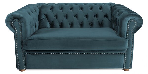 Canapea cu 2 locuri extensibila Chesterfield, albastru-verzui, 150x66x70 cm