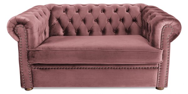 Canapea cu 2 locuri extensibila Chesterfield, roz, 150x66x70 cm