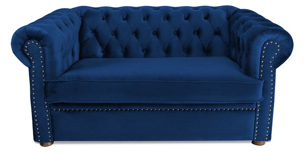Canapea cu 2 locuri extensibila Chesterfield, albastru, 150x66x70 cm