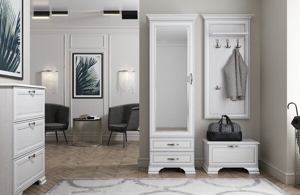 Set hol alb Tiffany 3 format din dulap cu oglinda, cuier de perete, pa