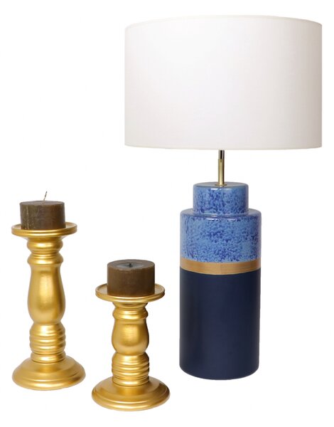 Set 1 Lampa cu 2 sfesnice TOWER, ceramica, albastru auriu, 37 40 30 cm