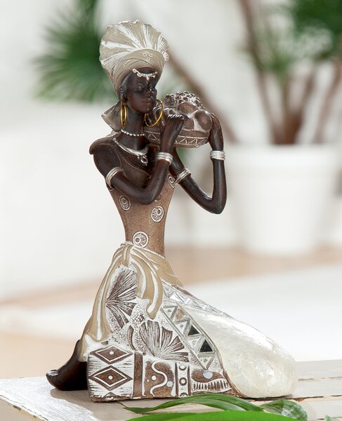 Figurina lady Nairobi sitting, rasina, multicolor, 13x18.5x8 cm
