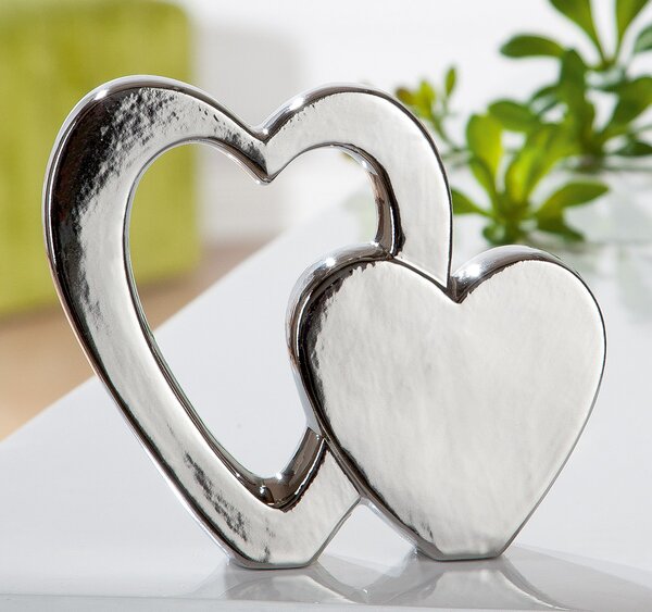 Decoratiune inimi Glaze, portelan, argintiu, 15x13.5x3.5 cm