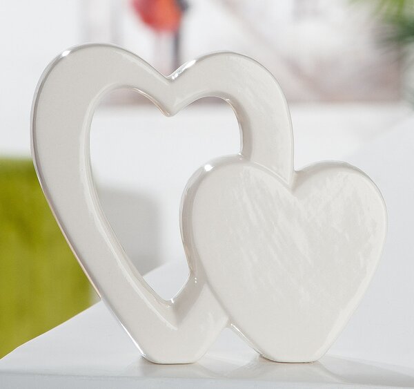 Decoratiune inimi Glaze, portelan, alb, 12x10.5x3.5 cm