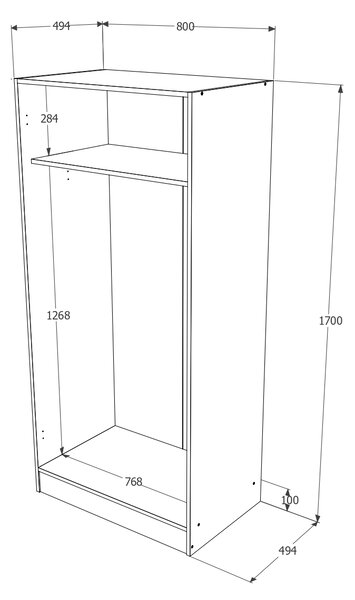 Dulap haaus Pedro, 2 Usi, Stejar Wotan/Antracit, 80 x 51 x 170 cm