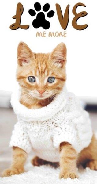 Prosop pentru bebelusi 70x140 Pisicuta in pulover Kitten woolen sweater
