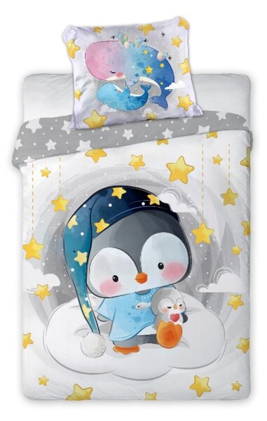 Lenjerie de pat copii 135x100 + 60x40 cm Pinguin baby sheet