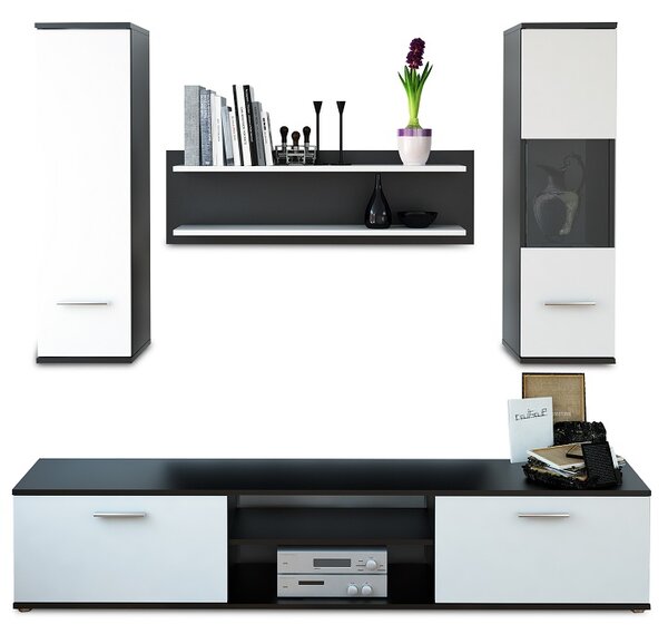 Set mobila Living ,negru alb,188 cm lungime, modern ,Bortis Impex
