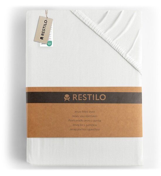 Cearceaf alb din jerseu cu elastic 200x200 cm Amber – Restilo