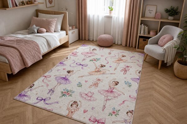 BAMBINO 61600 covor lavabil Balerina, pentru copii anti-alunecare - cremă / roz