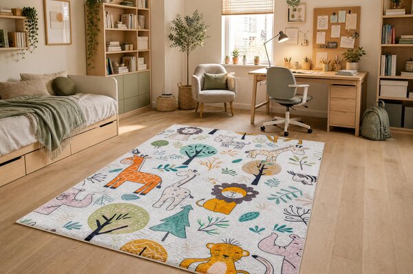 BAMBINO 61570 covor lavabil Animale, Africa pentru copii anti-alunecare - cremă / verde