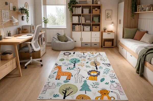 BAMBINO 61570 covor lavabil Animale, Africa pentru copii anti-alunecare - cremă / verde