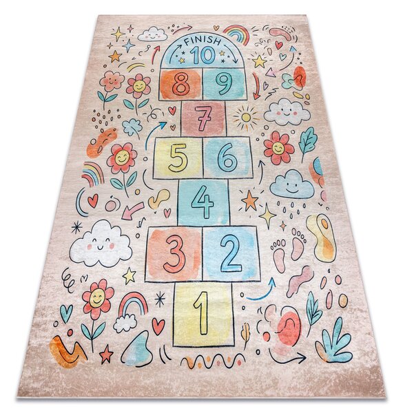 BAMBINO 61470 covor lavabil Grădină hopscotch, Flori, numere pentru copii anti-alunecare - roz / albastru