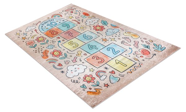 BAMBINO 61470 covor lavabil Grădină hopscotch, Flori, numere pentru copii anti-alunecare - roz / albastru