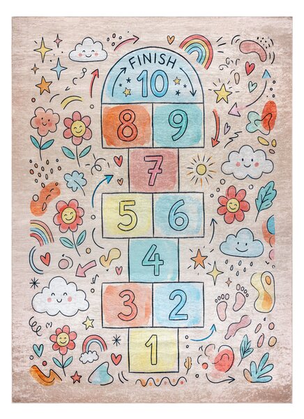 BAMBINO 61470 covor lavabil Grădină hopscotch, Flori, numere pentru copii anti-alunecare - roz / albastru