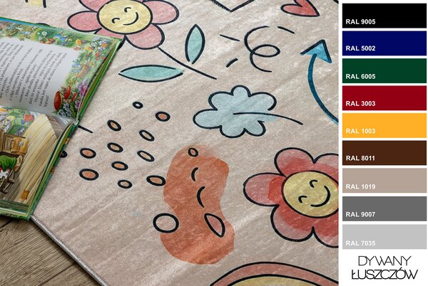 BAMBINO 61470 covor lavabil Grădină hopscotch, Flori, numere pentru copii anti-alunecare - roz / albastru