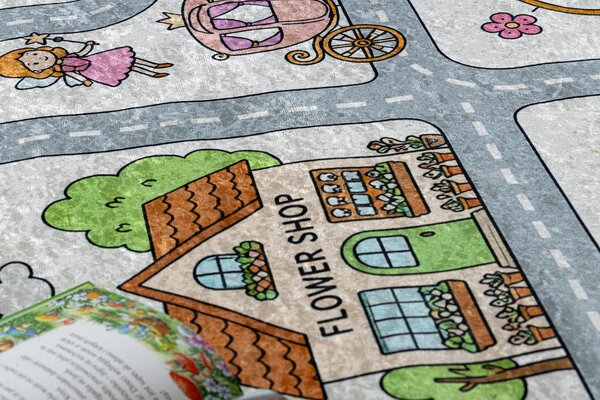 BAMBINO 61430 covor lavabil Prințesă, alfabet, străzi pentru copii anti-alunecare - gri / roz